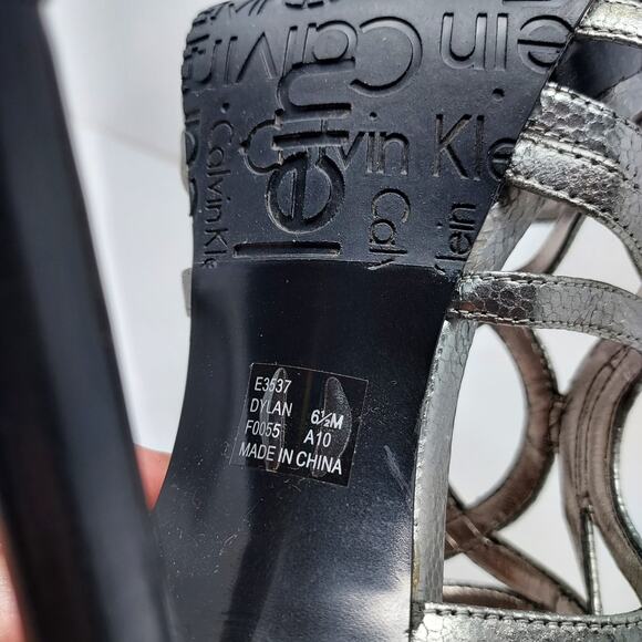 Calvin Klein Silver Strappy Peep Toe Heels Size 6.5 - Picture 7 of 8